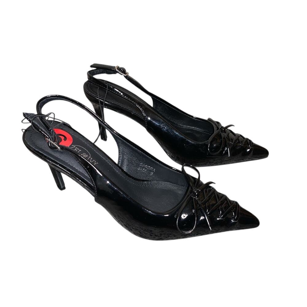 Hazel & Ivy Black Patent Slingback Heels Pointed Toe Stiletto Sz 6